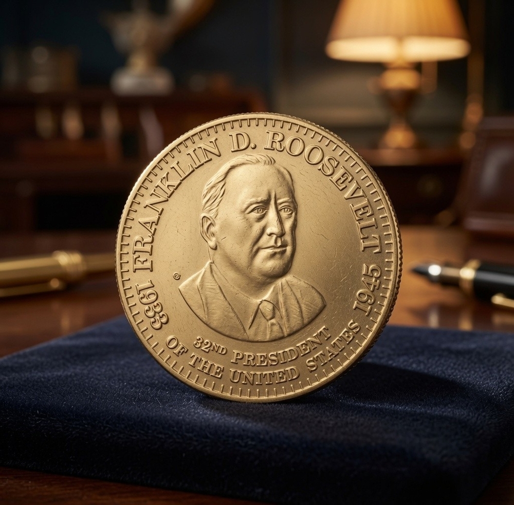 Franklin D. Roosevelt 32nd President 1933-1945 Brass Commemorative Medal Token